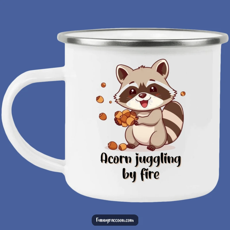Rustic Funny Raccoon Acorn Juggling Camping Mug: Adventure with Playful Critter Skill