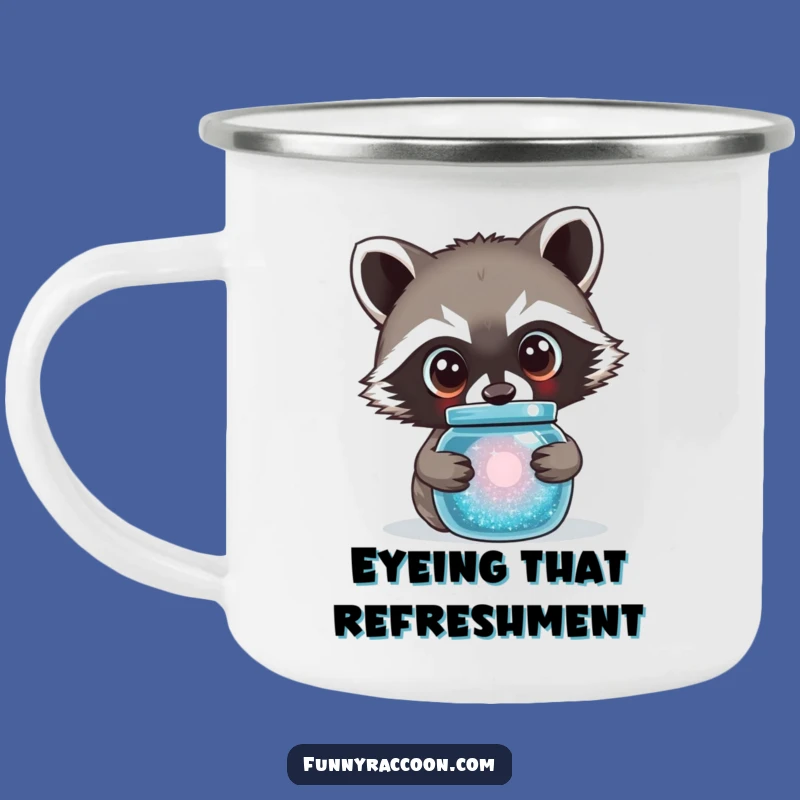 Funny Curious Raccoon Camping Mug - Enchanting and Hilarious Outdoor Companion