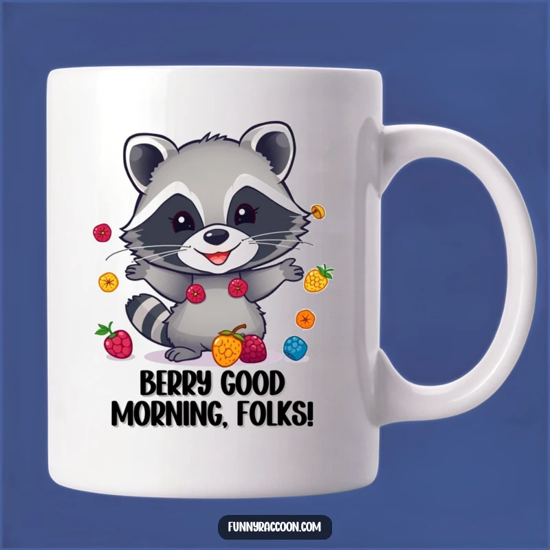 Funny Raccoon Juggling Berries Mug - Hilarious Woodland Creature Gift