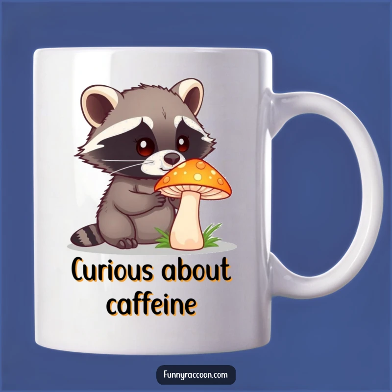 Funny Raccoon Mushroom Mug: Curious Explorer Design, Hilarious Nature Gift