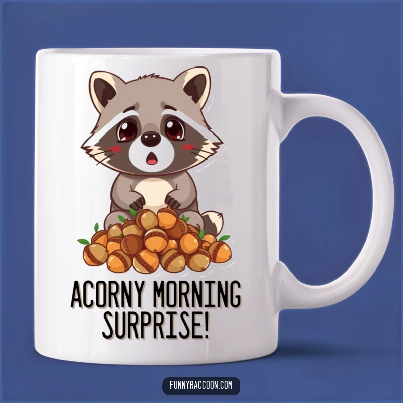 Funny Surprised Raccoon Acorn Mug - Hilarious Wildlife Reaction Gift