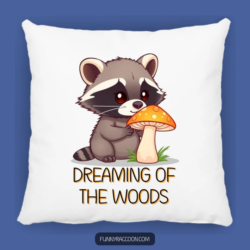 Funny Raccoon Mushroom Pillow: Cozy Cushion with a Curious Explorer, Great Gift