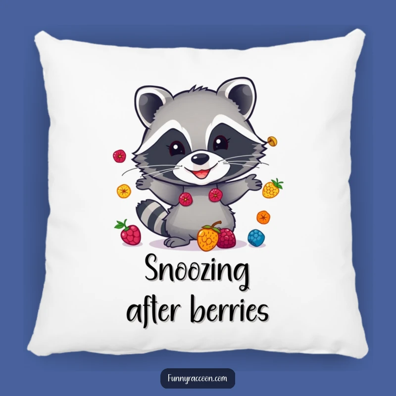 Funny Raccoon Juggling Berries Pillow - Comfy & Hilarious Accent
