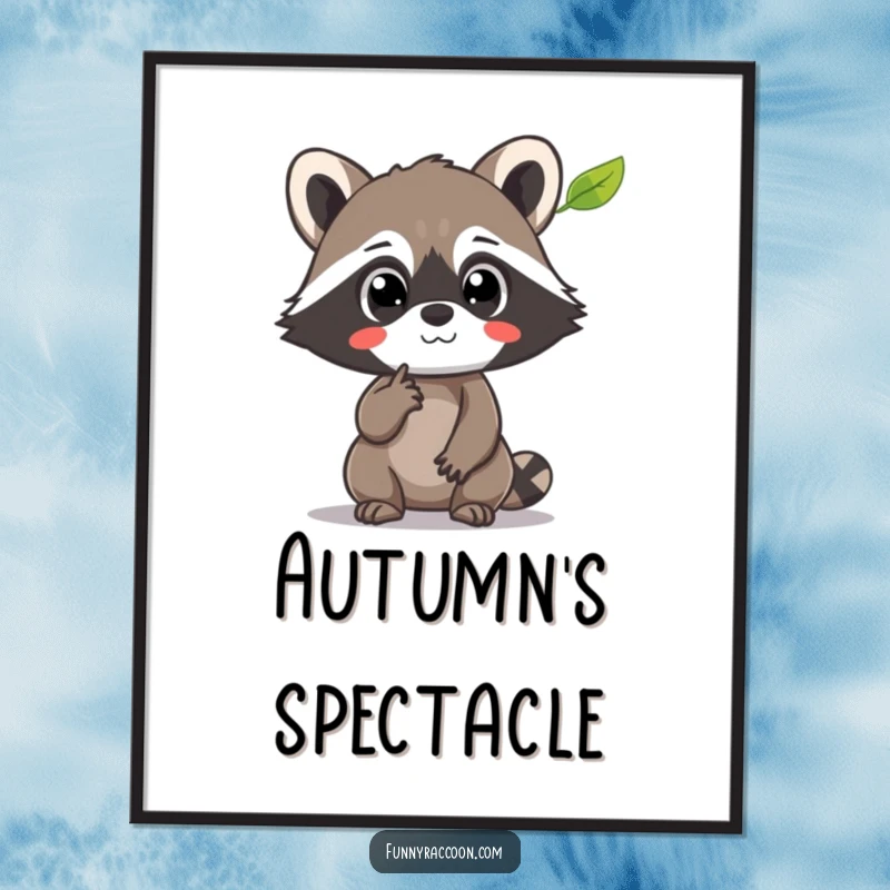 Funny Raccoon Digital Art: A raccoon with wide eyes points at a floating leaf, capturing a moment of pure wonder.