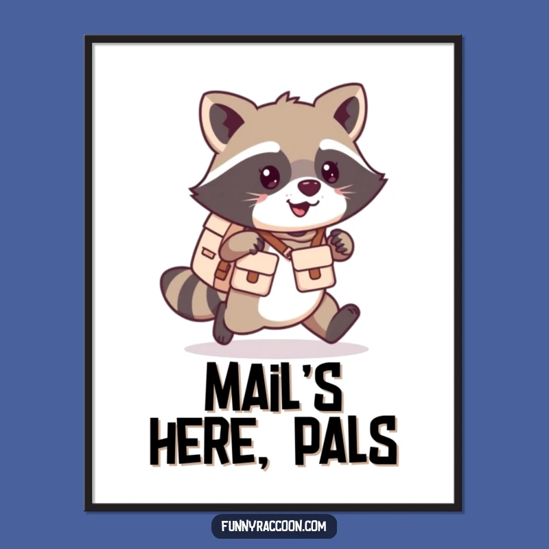 Funny Kawaii Raccoon Mail Carrier Digital Print - Cute and Hilarious Art