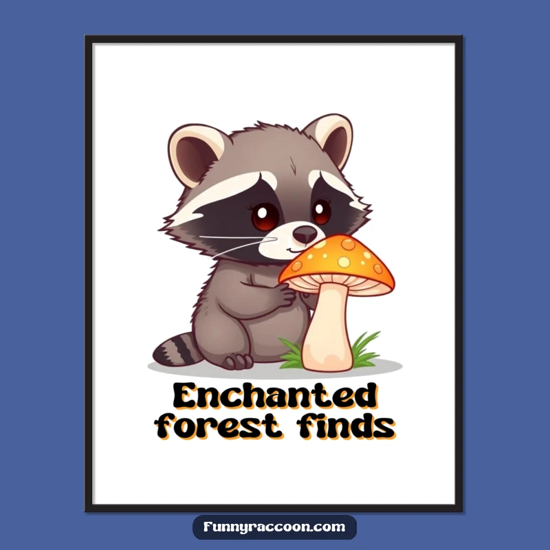 Funny Raccoon Mushroom Digital Art: Curious Explorer Print for Instant Wonder, Funny Gift