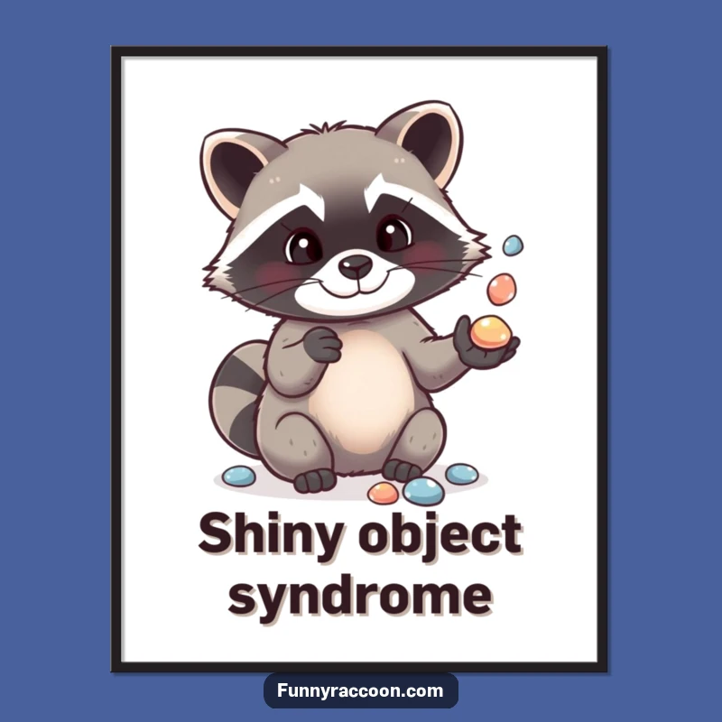 Funny Raccoon Pebble Juggling Digital Print: Instant Humorous Decor