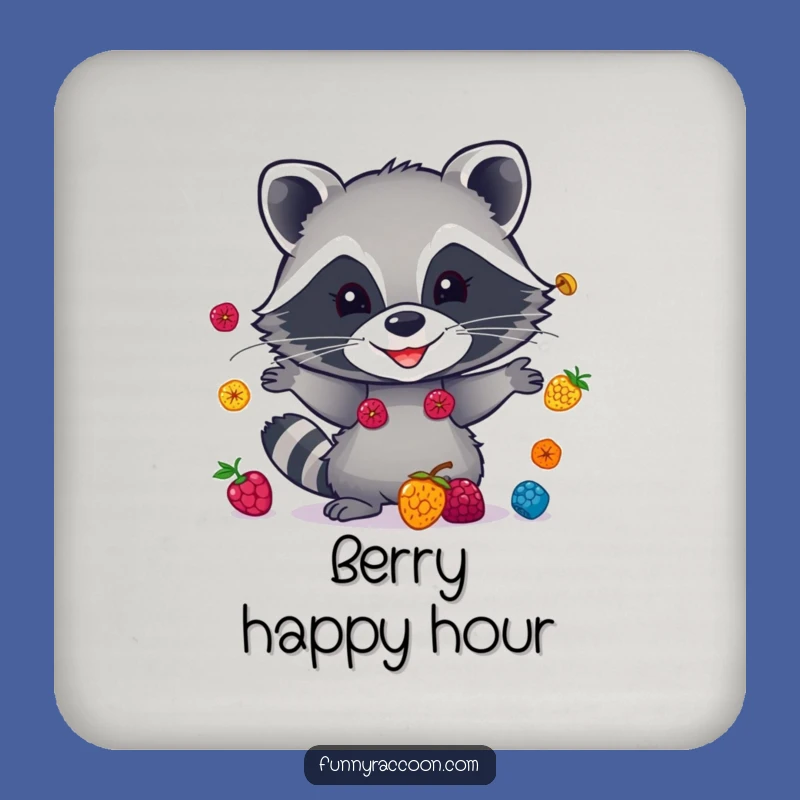 Funny Raccoon Berry Juggling Coaster - Hilarious Drink Protection Gift