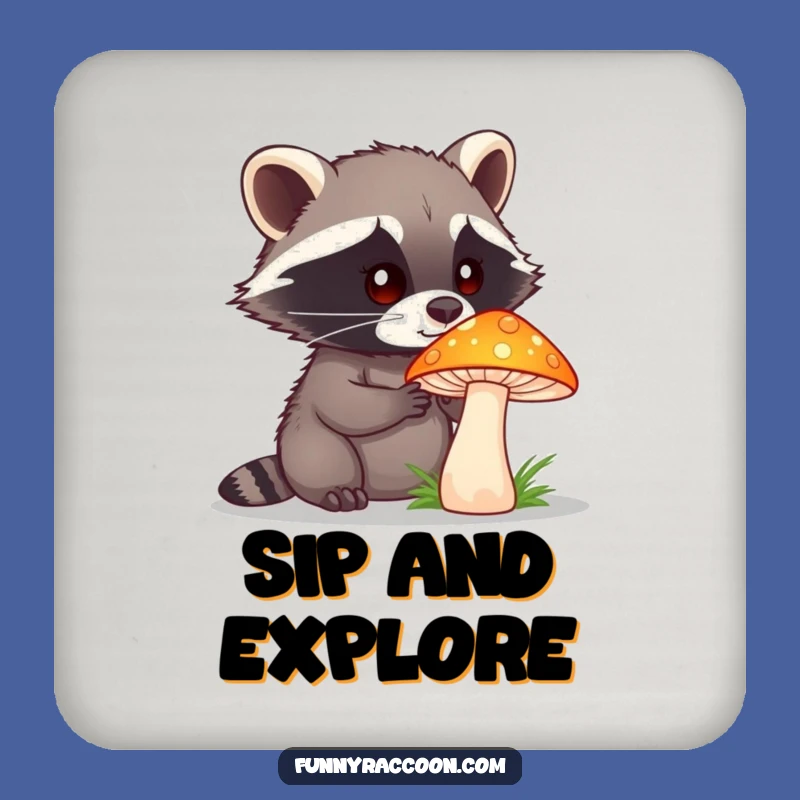 Funny Raccoon Mushroom Coasters (Set of 4): Curious Protection, Hilarious Gift