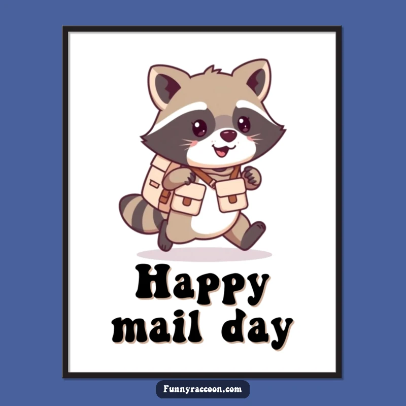 Funny Kawaii Raccoon Mail Carrier Poster - Cute and Hilarious Wall Art