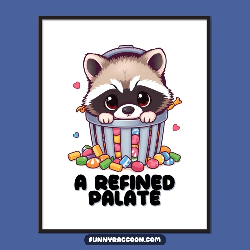 Funny Raccoon Candy Trash Poster - Curious Critter Wall Art Gift