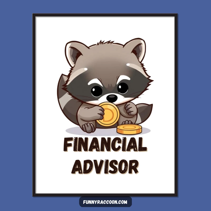 Funny Raccoon Coin Poster - Mischievous Critter Art Gift