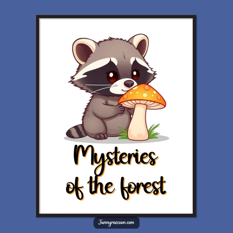 Funny Raccoon Mushroom Poster: Curious Explorer Art, Hilarious Nature Decor