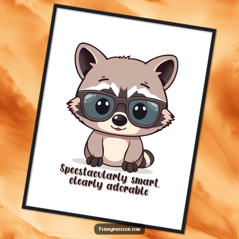 Funny Free Printable Wall Art: Raccoon comically wearing oversized eyeglasses, adding a quirky touch to decor.
