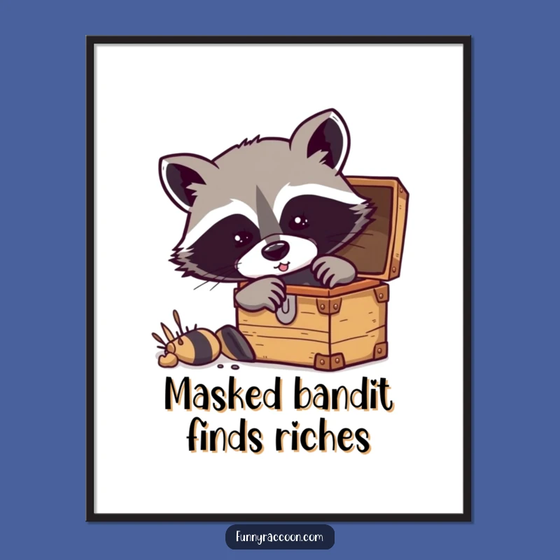 Funny Free Printable Wall Art: Excited Raccoon Treasure Hunter - Downloadable Adventurous Decor