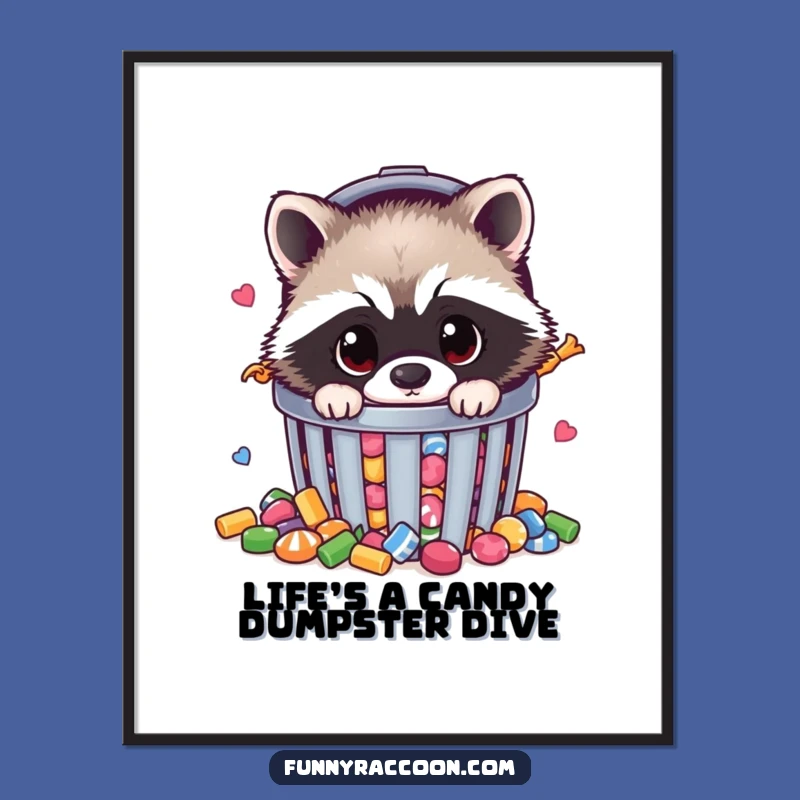 Raccoon Candy Lover Free Printable Wall Art: Funny Downloadable Decor, Quirky Art