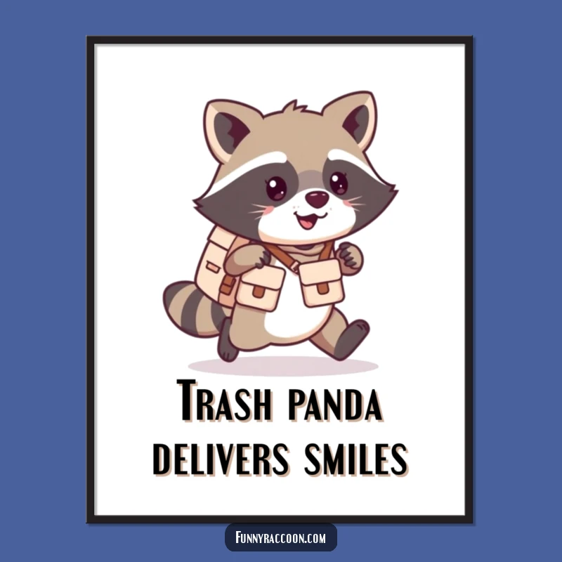 Funny Free Printable Wall Art: Kawaii Raccoon Mail Carrier - Downloadable Cute Decor