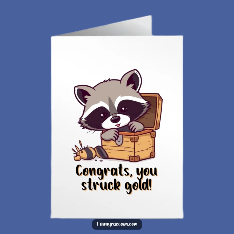 Free Printable Congrats Card: Raccoon Finds Treasure - Downloadable Lucky Gift