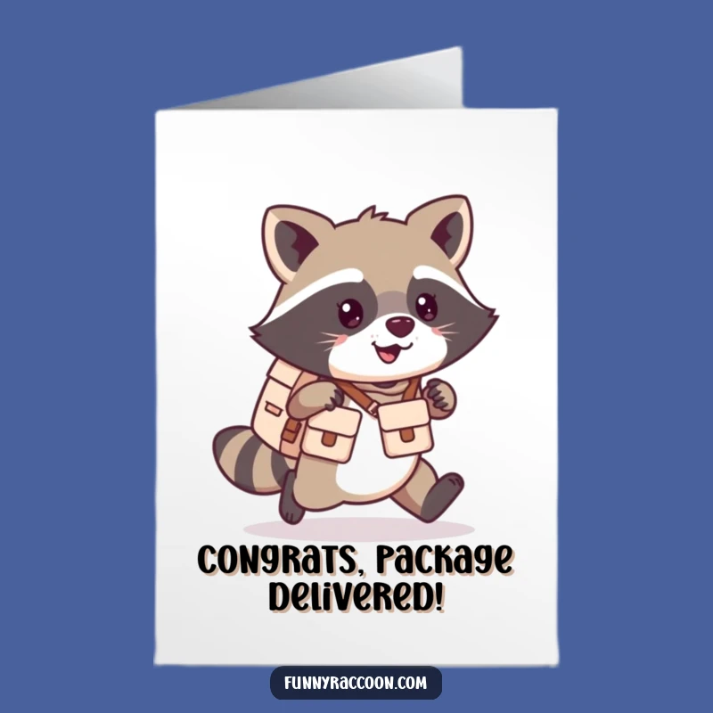 Free Printable Congrats Card: Kawaii Raccoon Delivery - Downloadable Joyful Gift