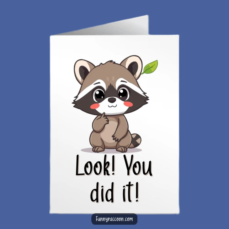 Free Printable Raccoon Congrats Card: Amazed Leaf Discovery Downloadable