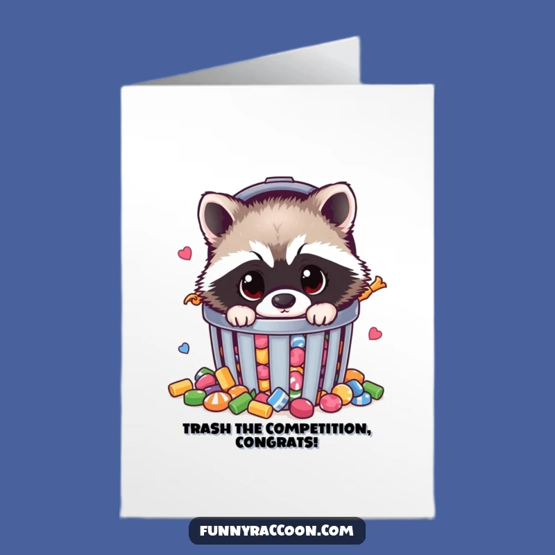 Free Printable Raccoon Card: Sweet Success, Congrats from the Trash, Downloadable Fun