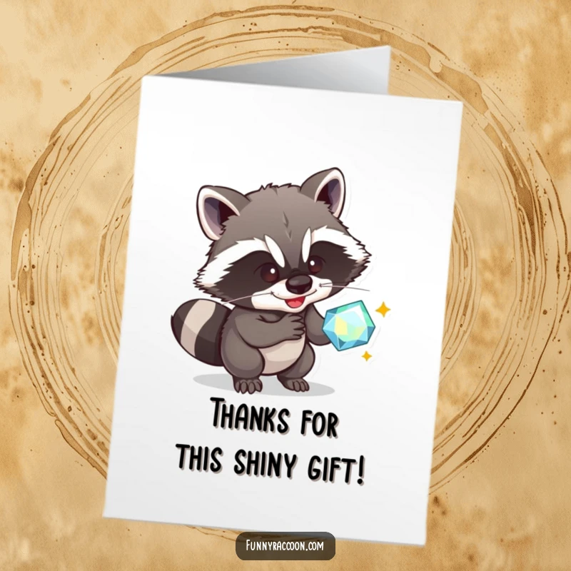 Funny Free Printable Thank You Card: Raccoon caught mid-gem heist, looking sheepish