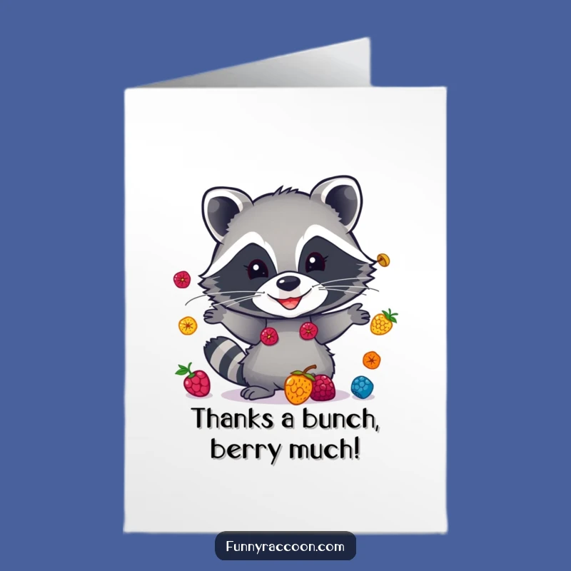Free Printable Thank You Card: Grateful Raccoon Juggling Berries
