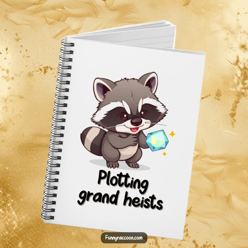 Funny Raccoon Notebook: A raccoon grins slyly, attempting to steal a sparkly gem, perfect for jotting down plans.